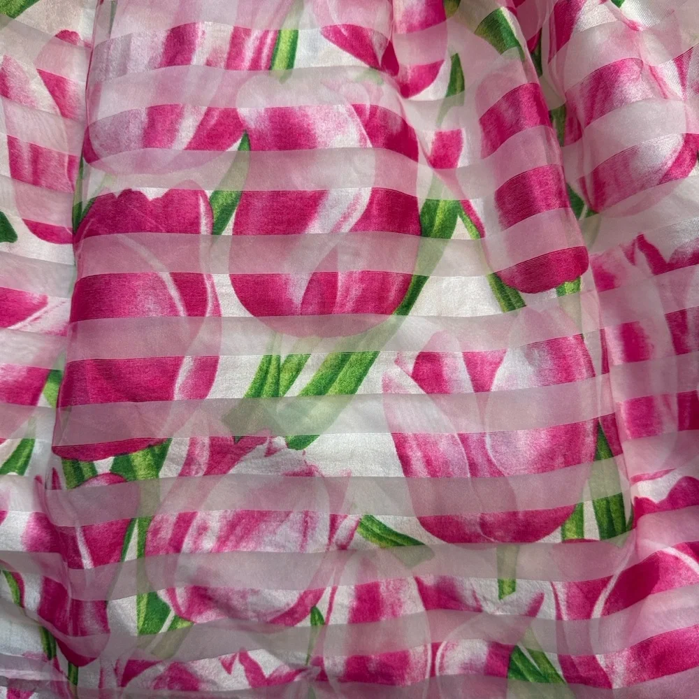 Marmellata pink green floral stripes dress girls size 5 Easter garden party